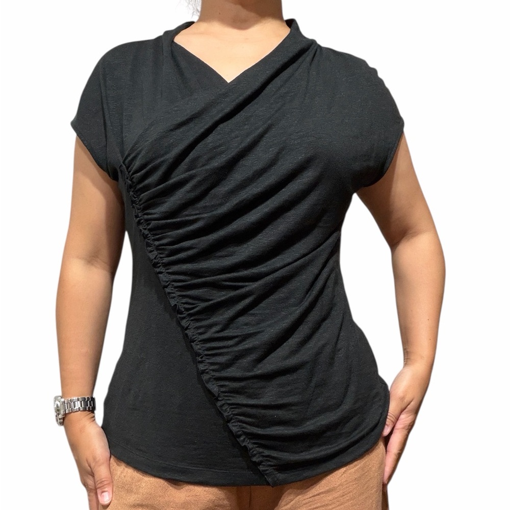 Lafayette 148 New York Women Large‎ Linen Black Ruched Women's Top